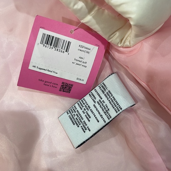 NWT Kate Spade Quilted Jacket with Pearl Snap Buttons, Cream, L - Picture 9 of 9